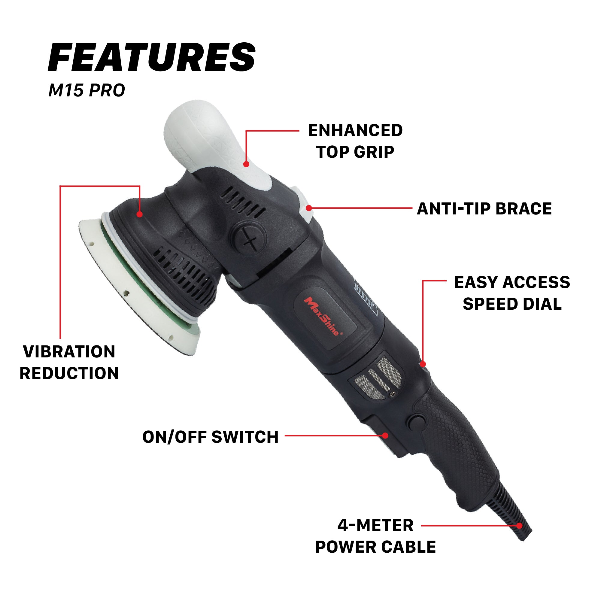 Dual Action Orbital Polisher | M15 Pro - 5in Plate, 15mm Throw, 1000W