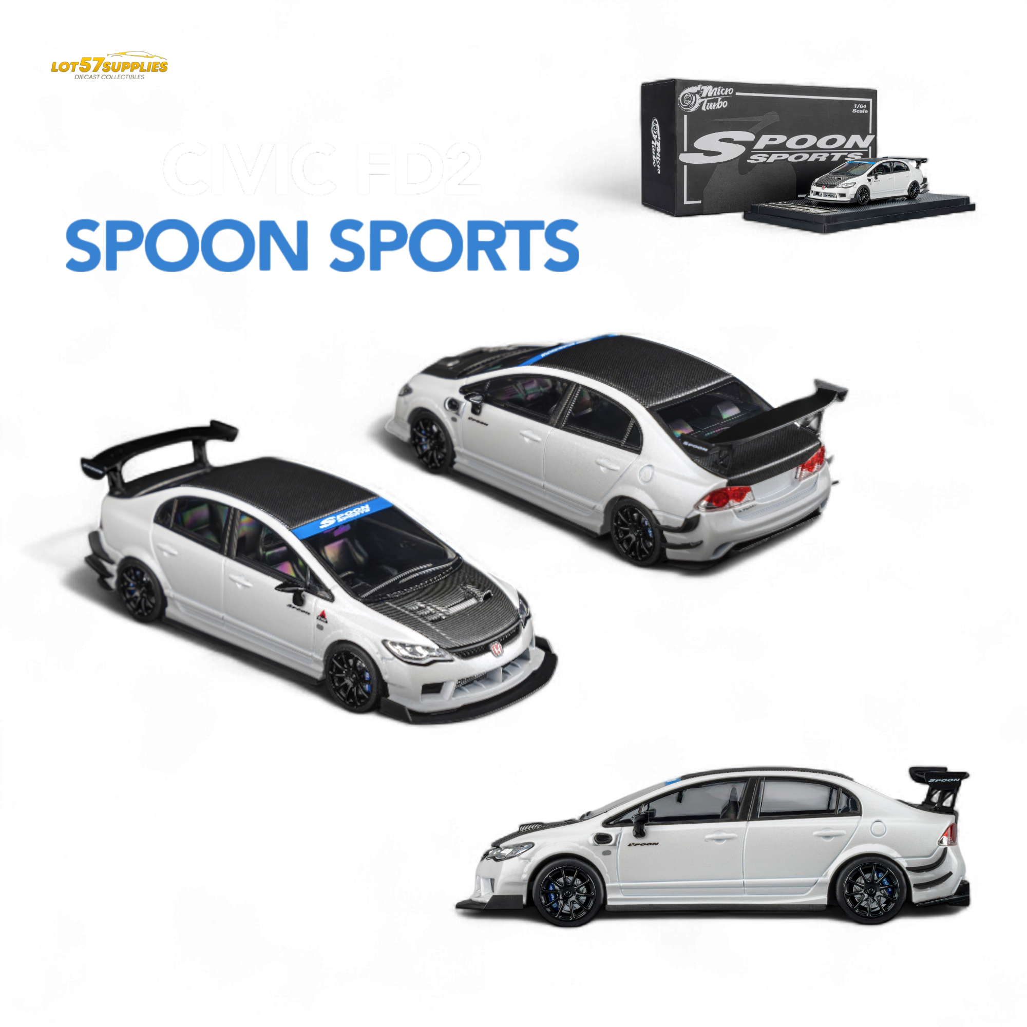 MicroTurbo Honda Civic Type R FD2 Spoon Sports Metallic White 1:64