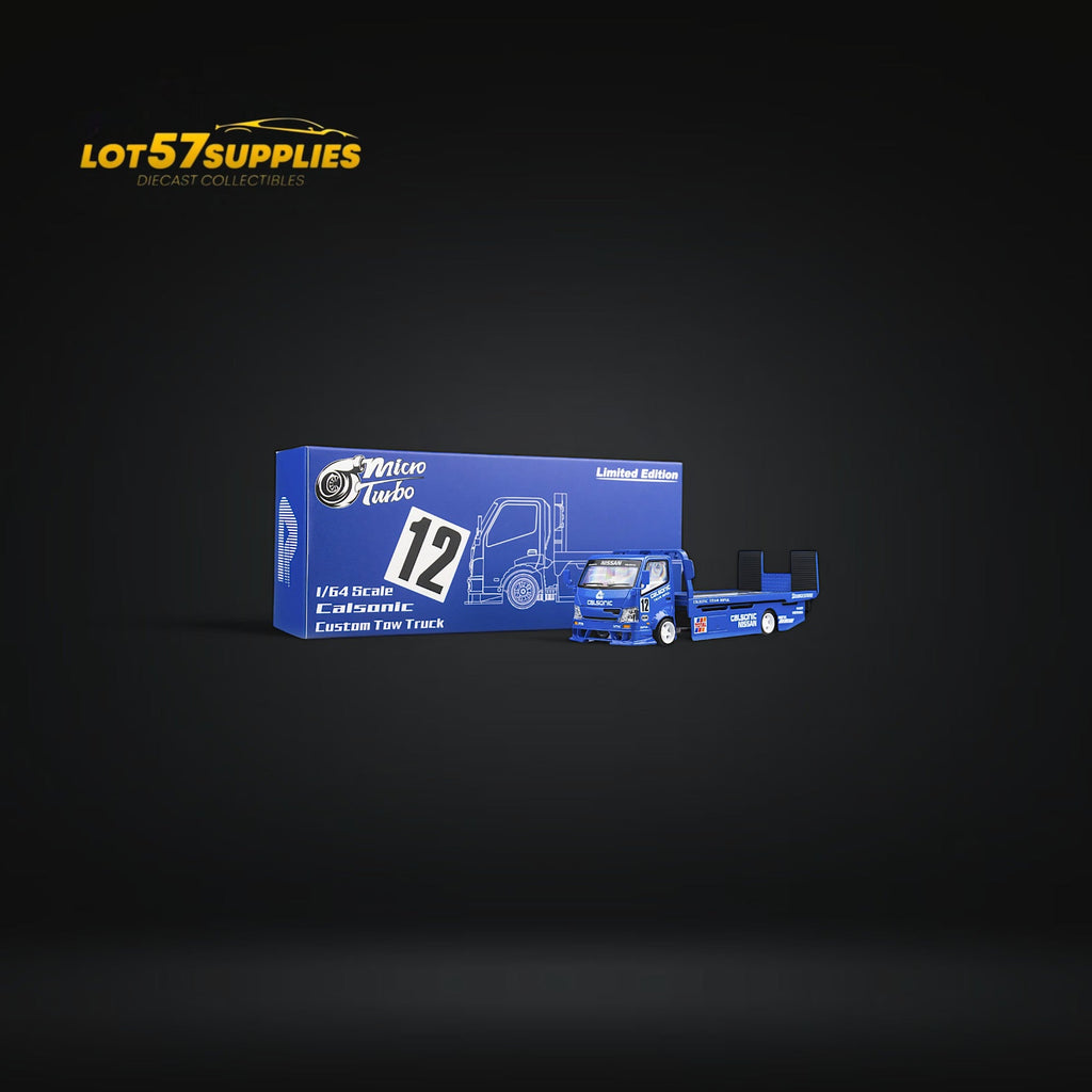 MicroTurbo HINO 300 Custom Truck Flatbed Blue Calsonic Livery 1:64