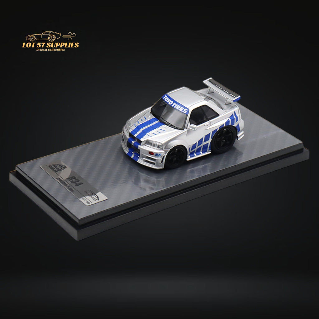 YM Model Skyline R34 Silver Blue F&F Livery 1:64
