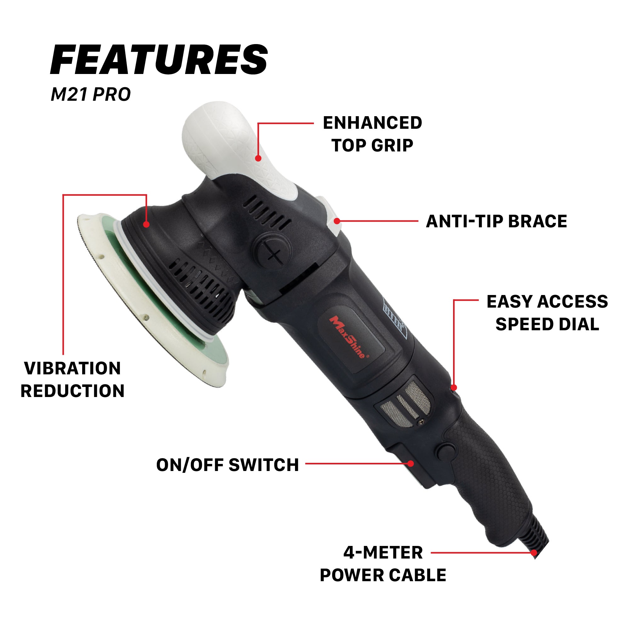 Random Orbital Polisher | M21 Pro - 6in Plate, 21mm Throw, 1000W