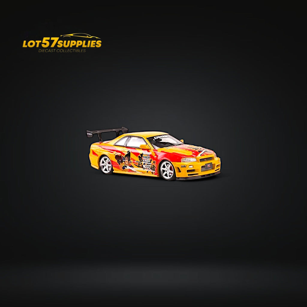 Fast Speed Nissan Skyline GT-R R34 Z-Tune Yellow-Red Livery 1:64