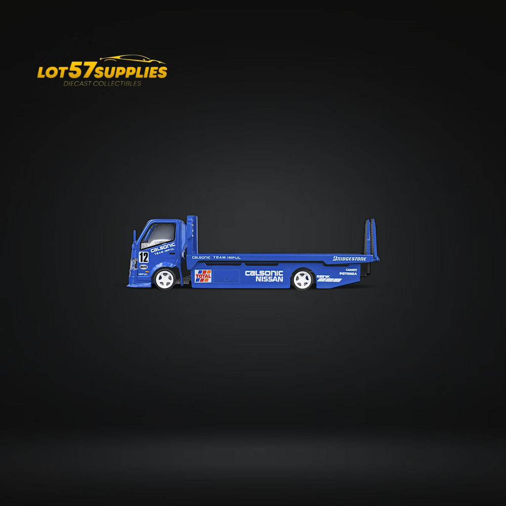 MicroTurbo HINO 300 Custom Truck Flatbed Blue Calsonic Livery 1:64