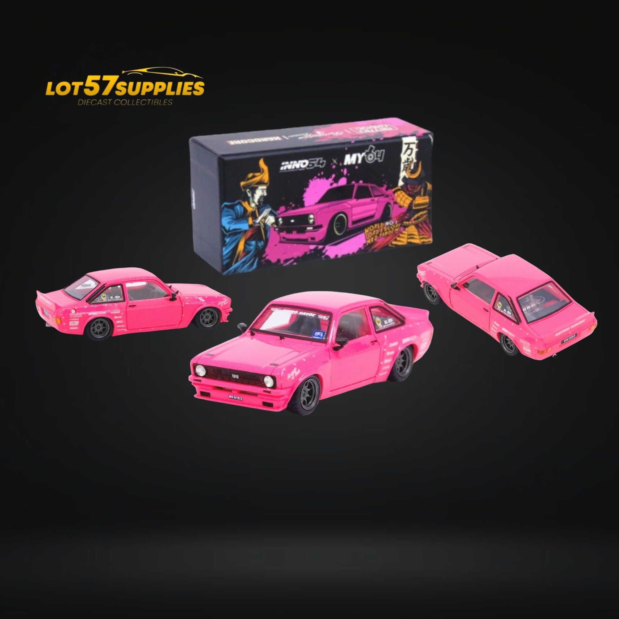 INNO64 Ford Escort MK2 Pandem "Emotion" Retro Havoc Pink 1:64
