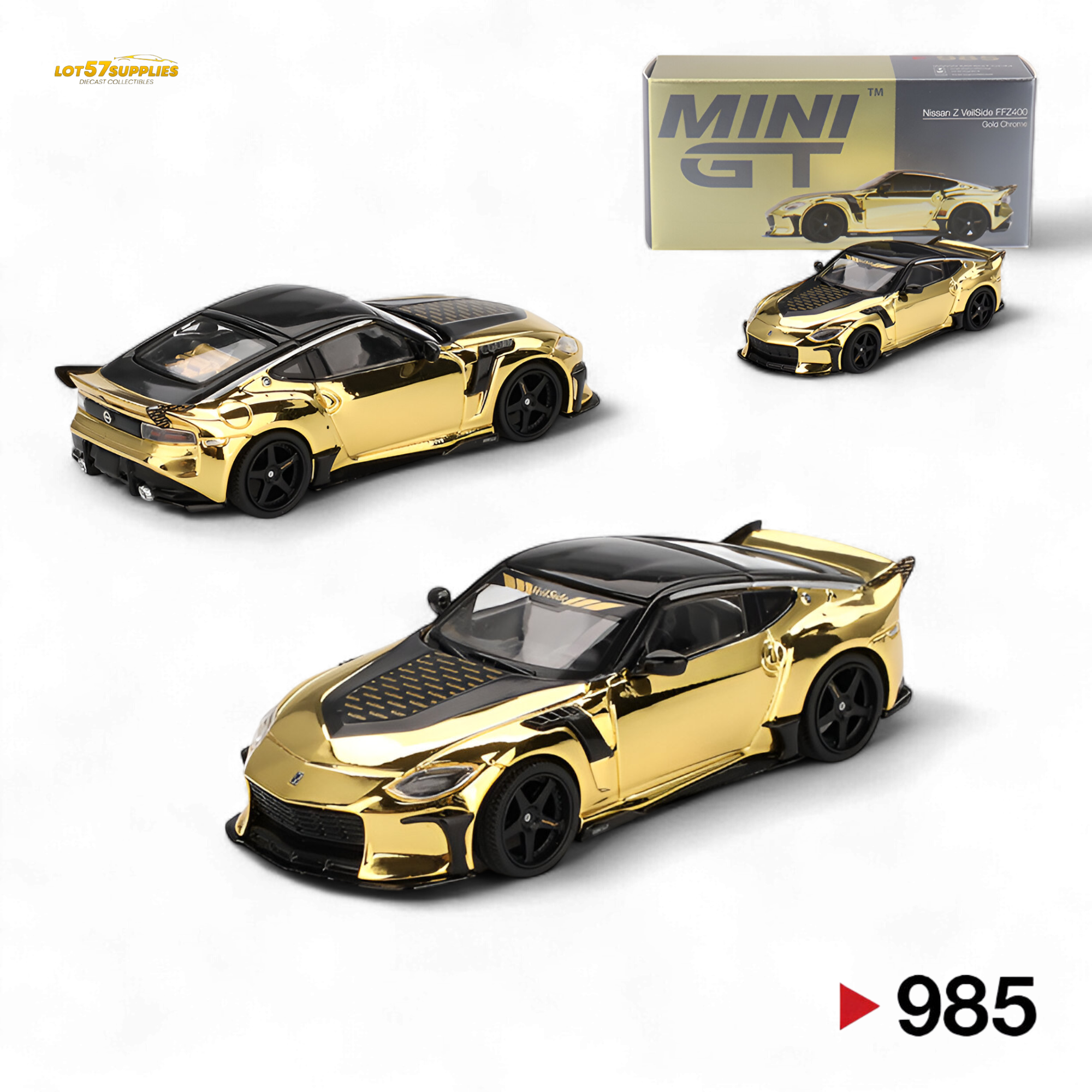 Mini GT Nissan Z VeilSide FZ400 Gold Chrome LHD 1:64