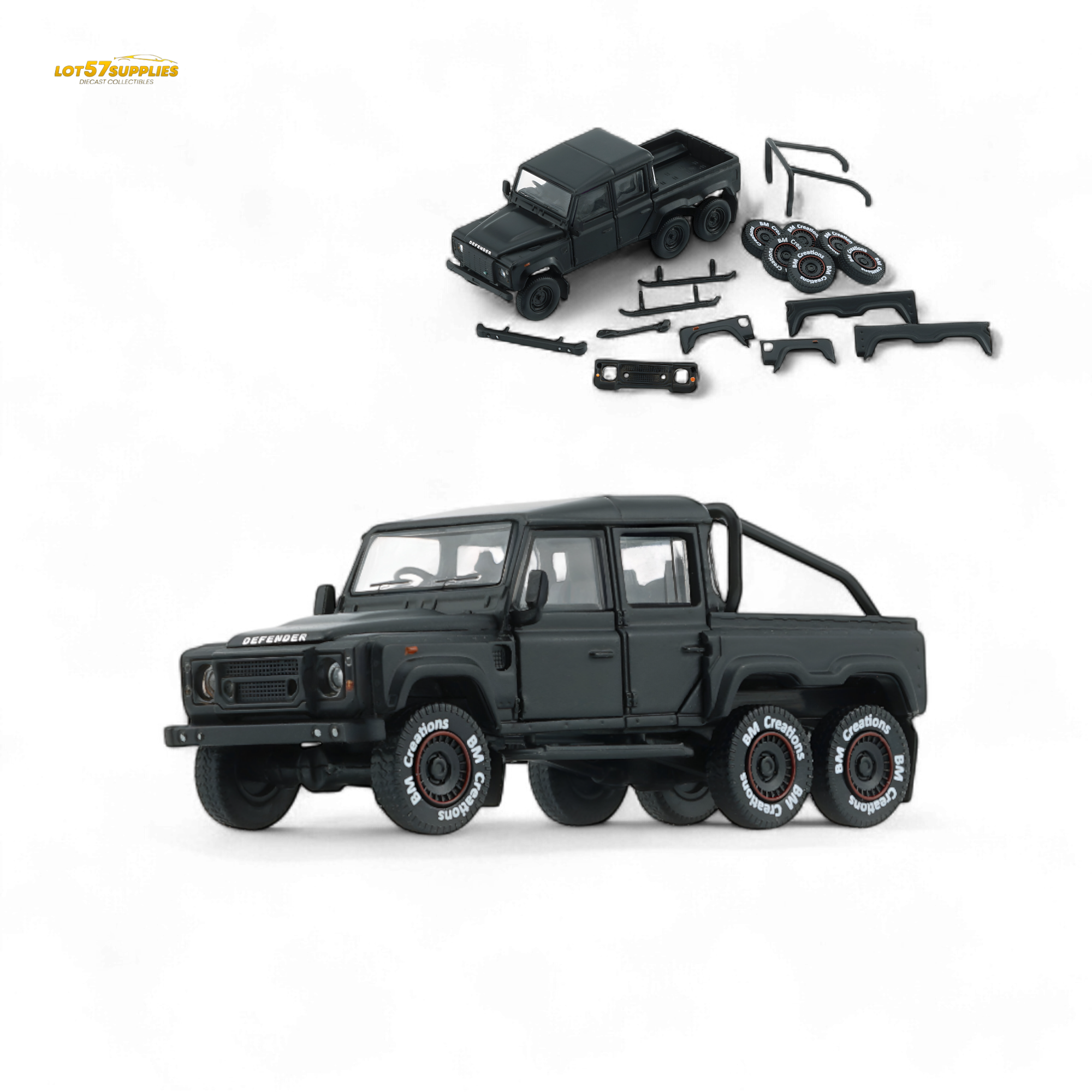 BM Creations Land Rover Defender 110 6x6 Matte Blk RHD 1:64