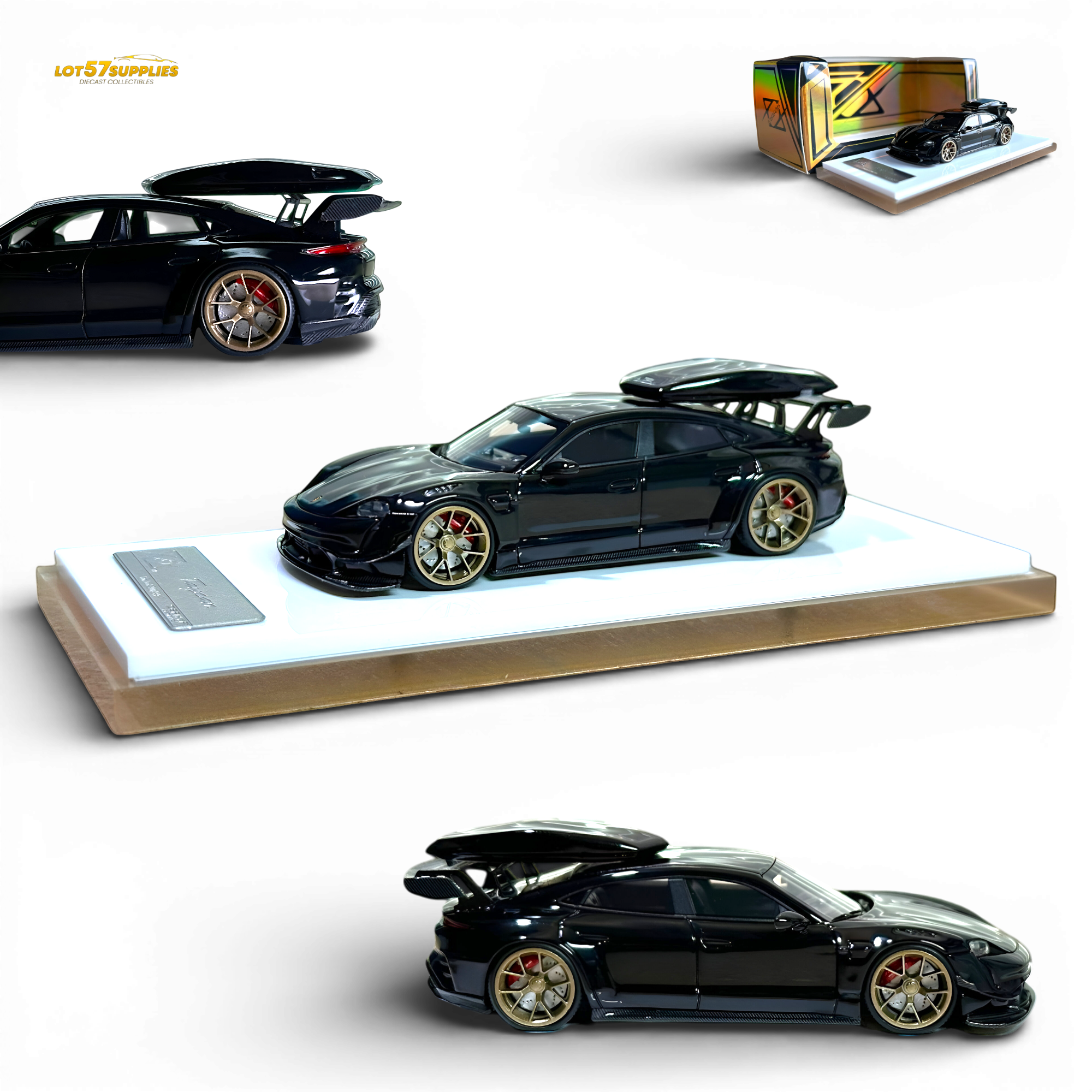 404ERROR Porsche Taycan Black with Roof Box 1:64