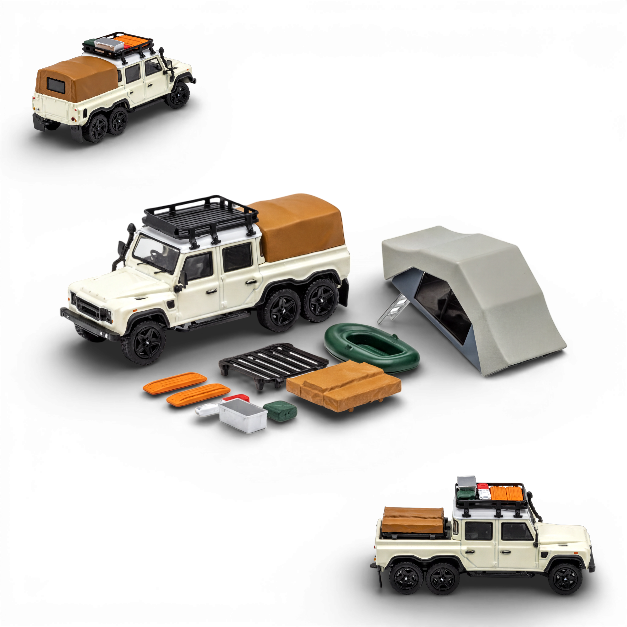 GCD Land Rover Defender 6x6 Off-White Camping Modified 1:64
