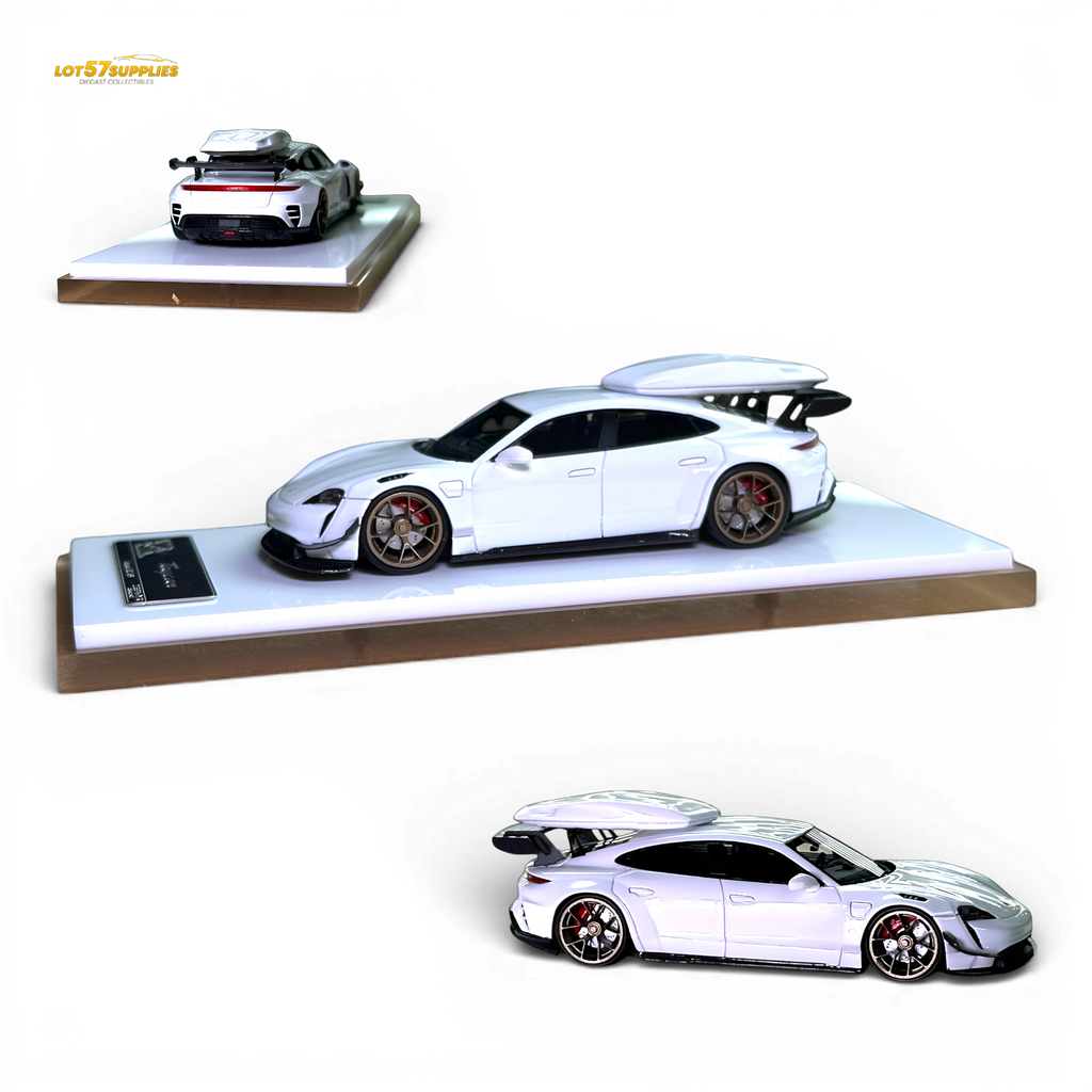 404ERROR Porsche Taycan White with Roof Box 1:64