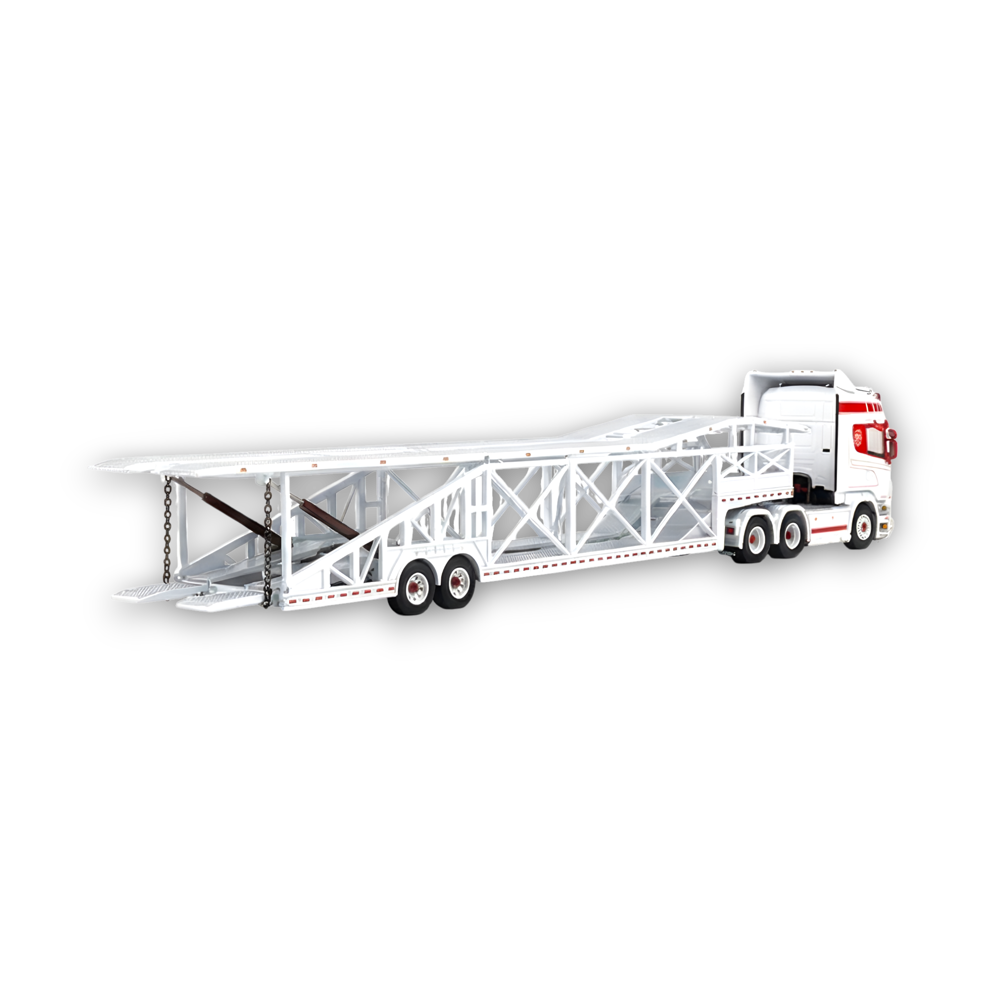 Flame Scania Car Carrier Transport Truck Red White 1:64 - Limited to 299 Pcs