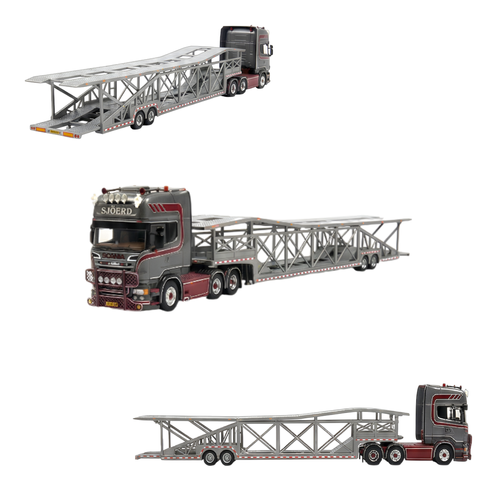 Flame Scania Car Carrier Transport Truck Grey Red 1:64 - Limited to 299 Pcs