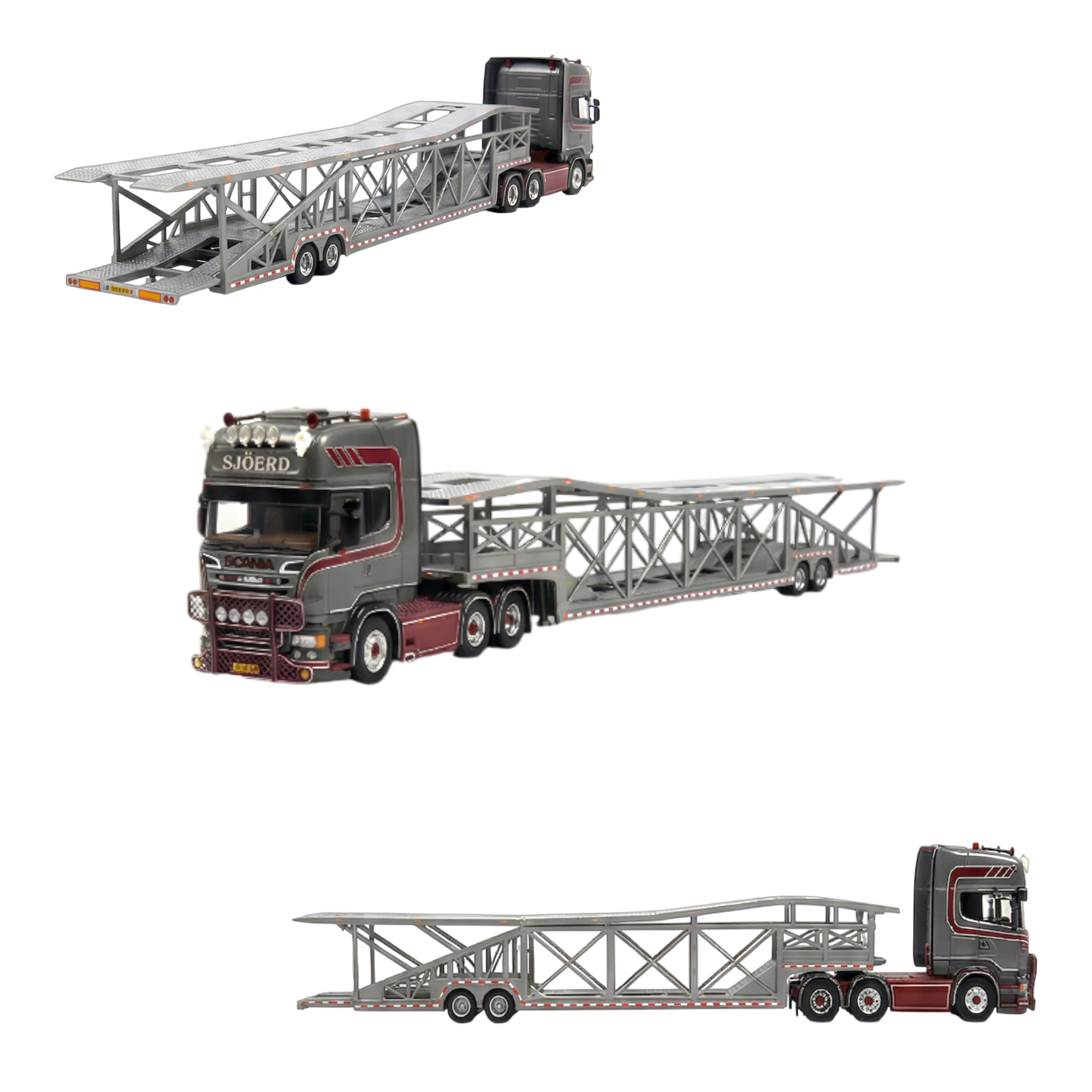 Flame Scania Car Carrier Transport Truck Grey Red 1:64 - Limited to 299 Pcs