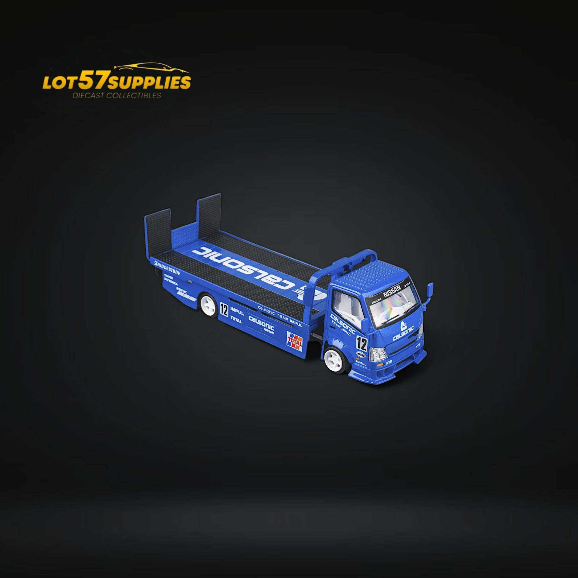 MicroTurbo HINO 300 Custom Truck Flatbed Blue Calsonic Livery 1:64