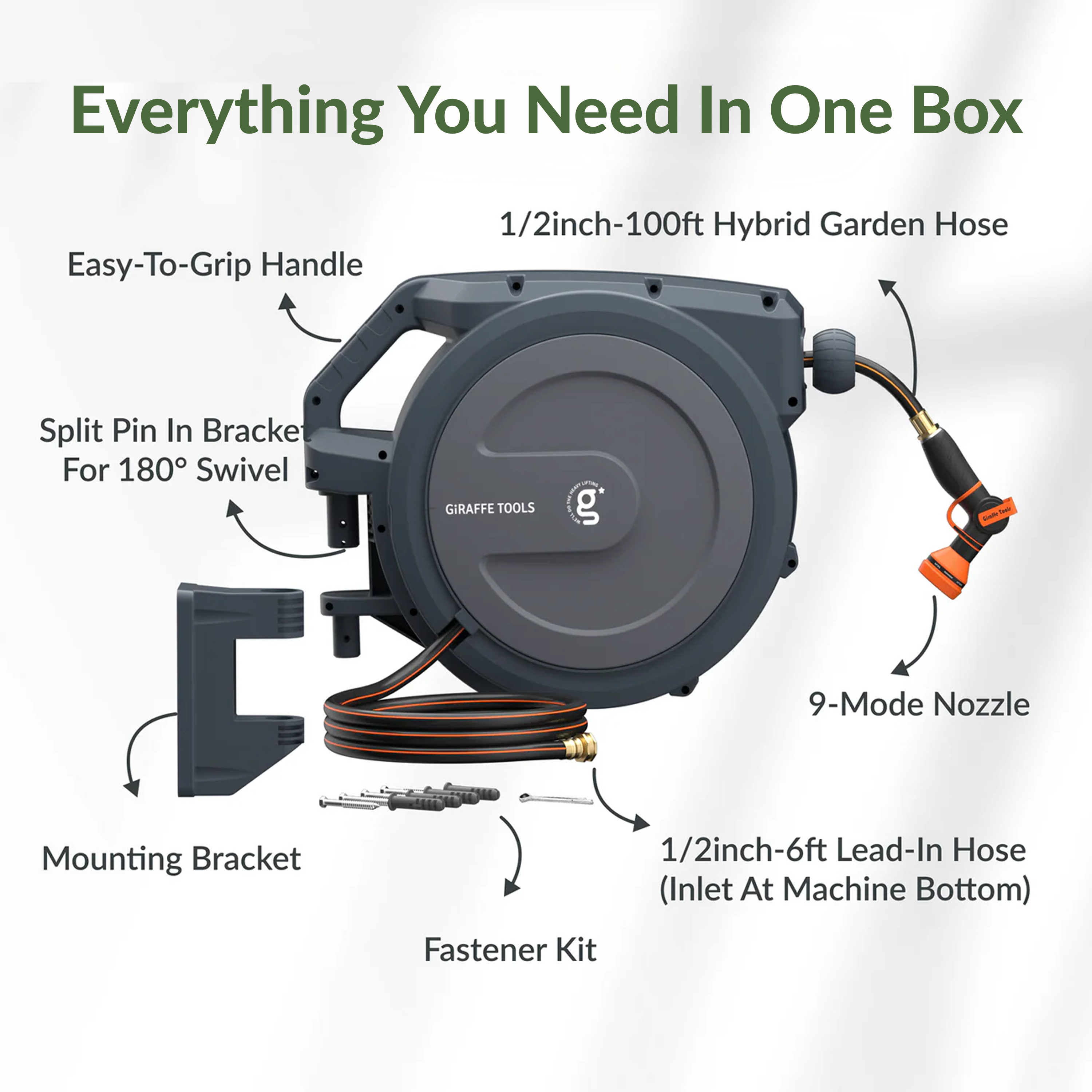 Retractable Garden Hose Reel-1/2in-100ft