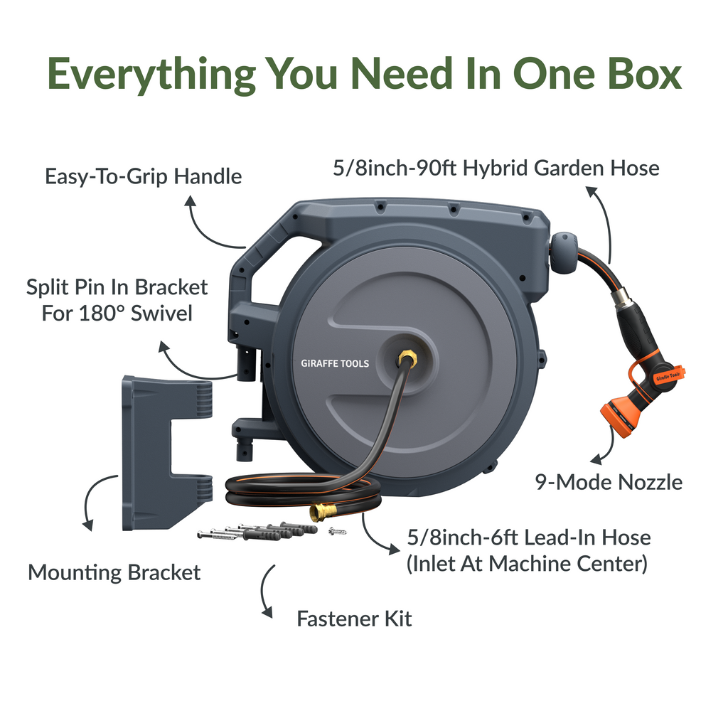 Retractable Garden Hose Reel-5/8in-90ft