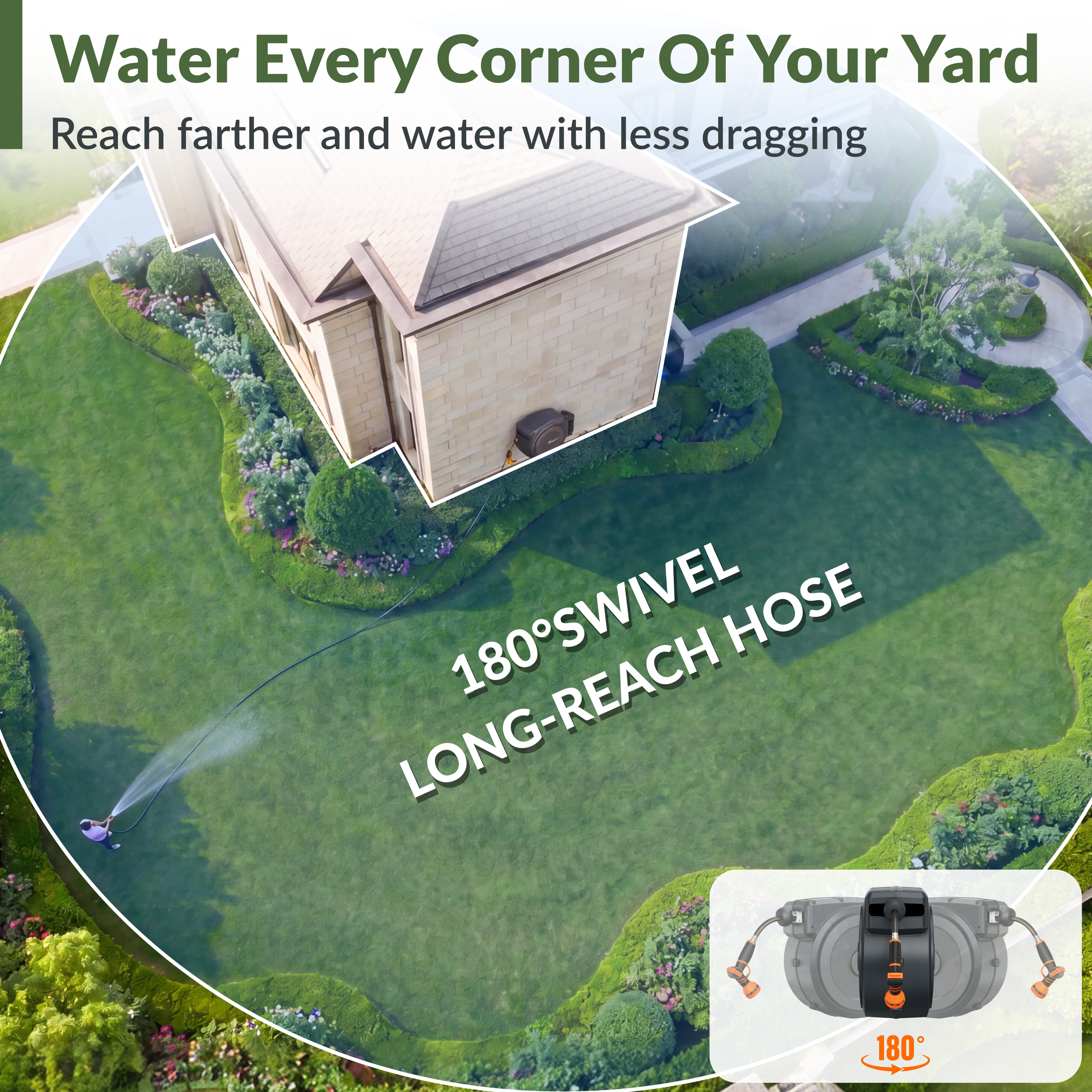 Retractable Garden Hose Reel 65ft-155ft