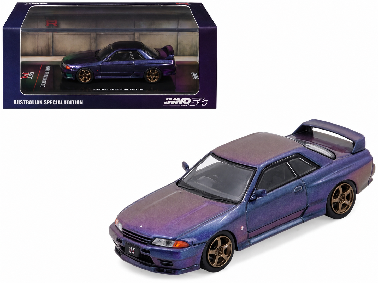 Nissan Skyline GT-R (R32) RHD Midnight Purple Metallic "Australian Special Edition" 1/64 Diecast Model Car by Inno Models