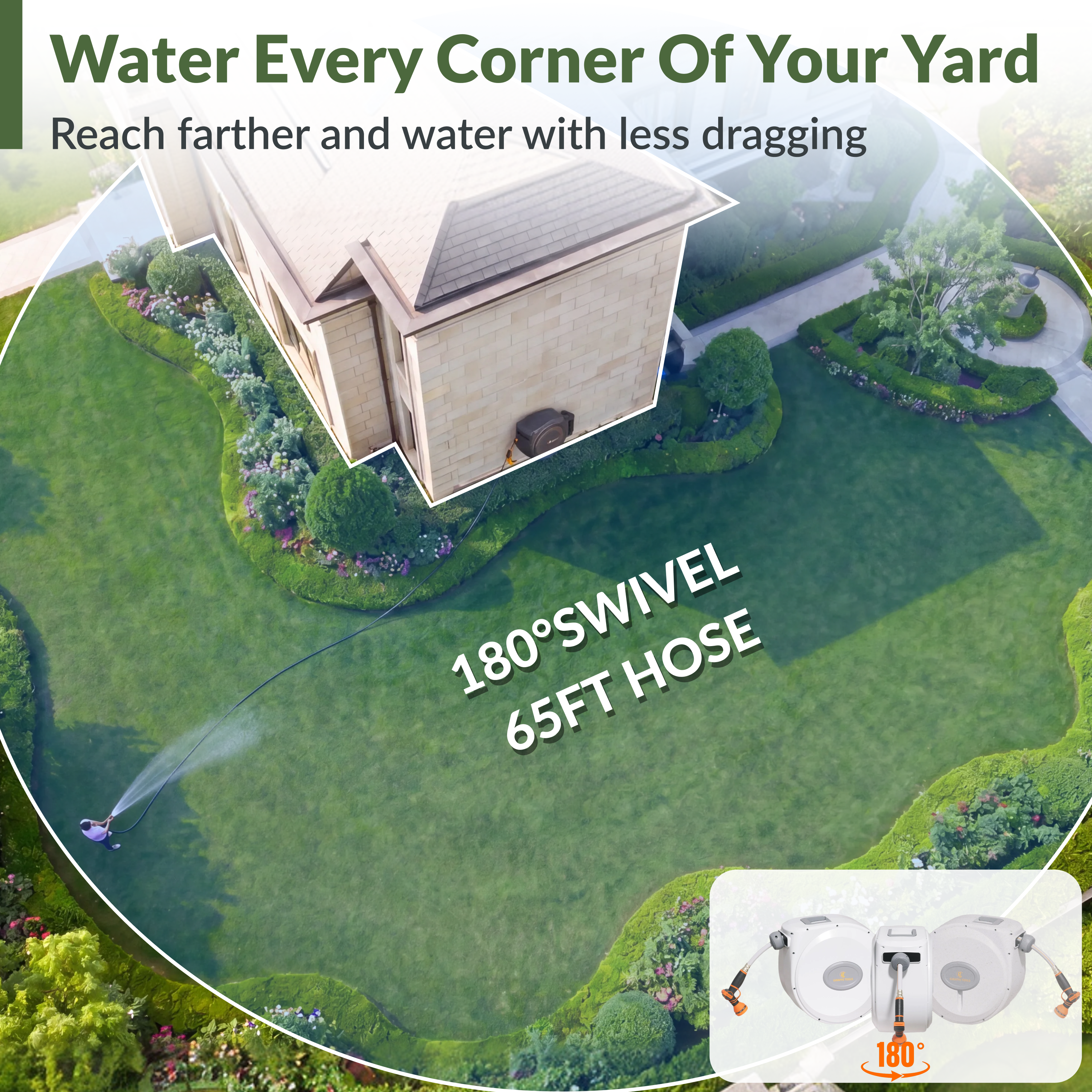 Retractable Garden Hose Reel-5/8 in-65ft