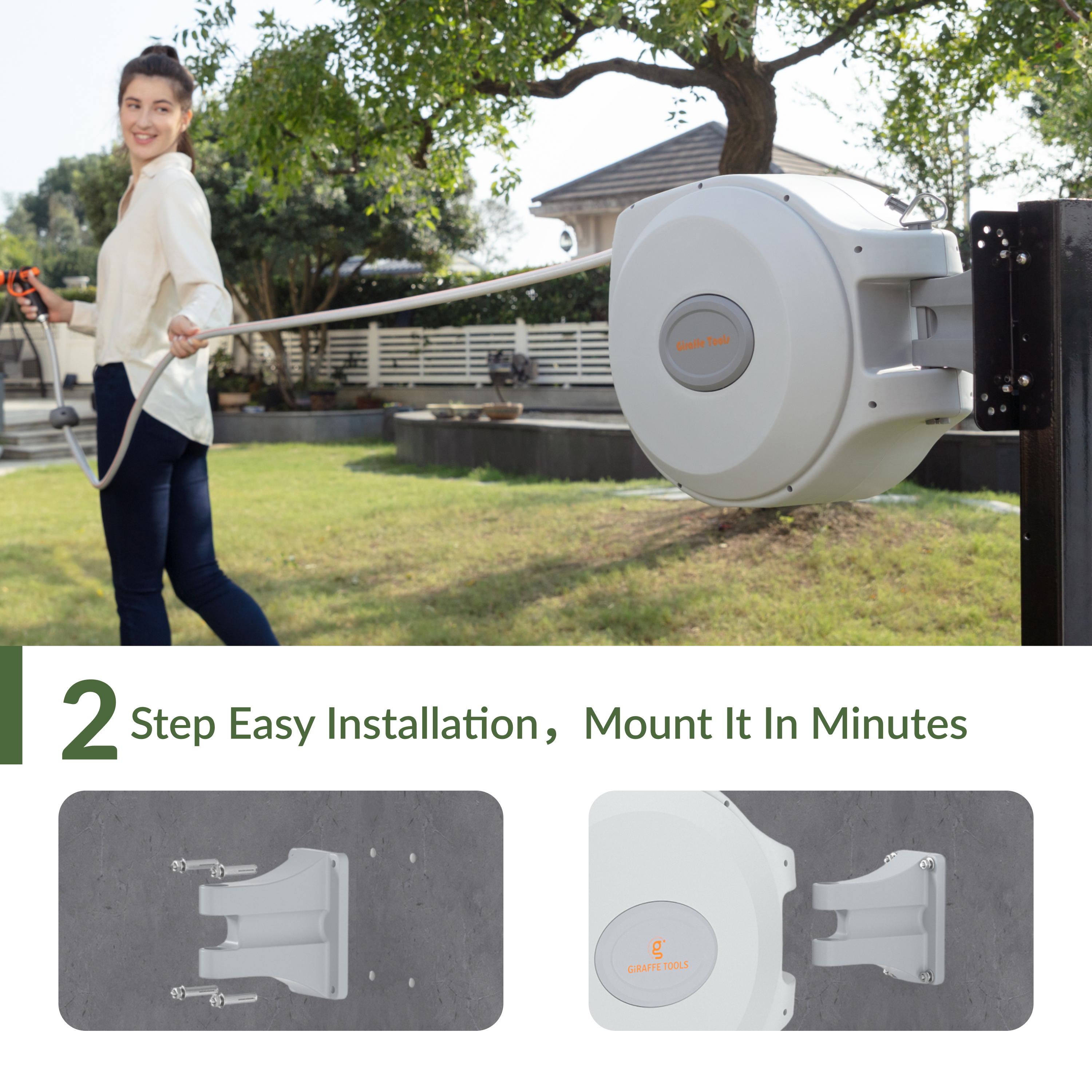 Retractable Garden Hose Reel-5/8 in-65ft