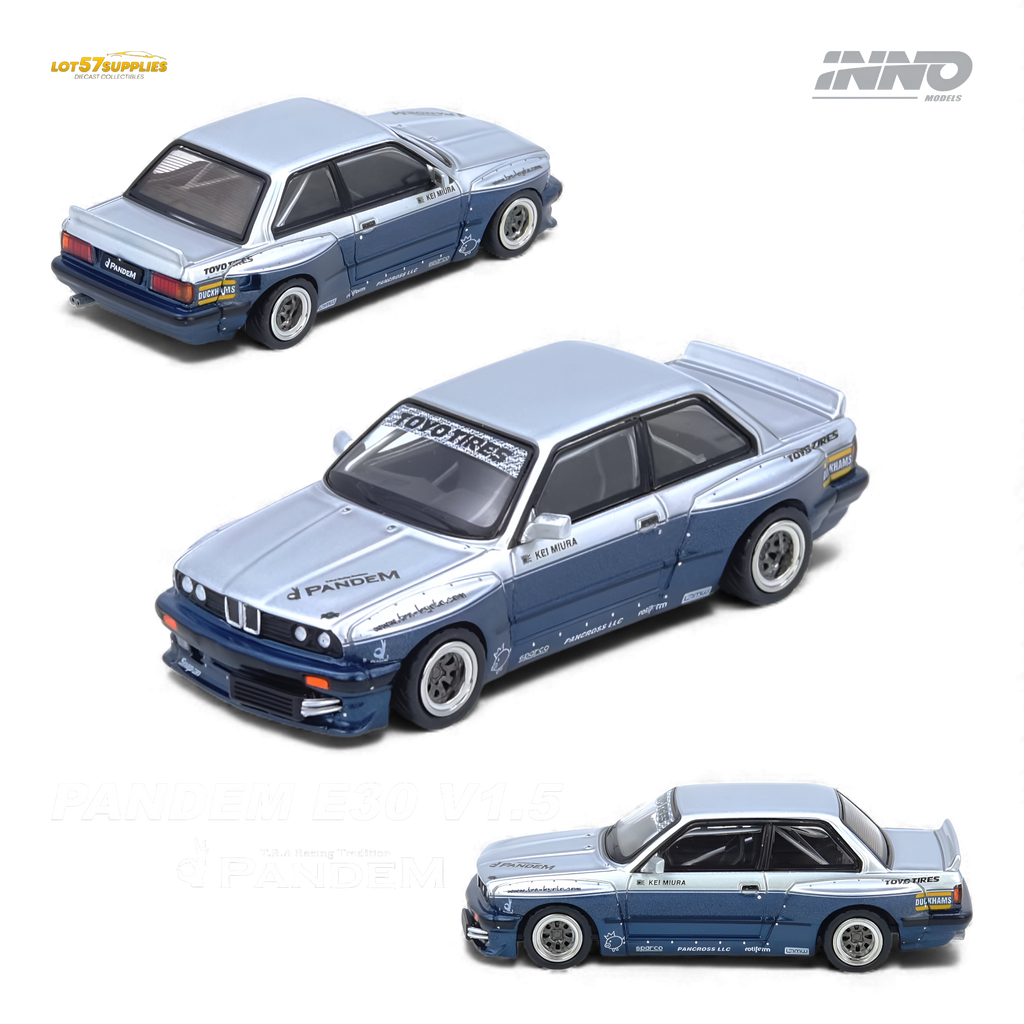 INNO64 Pandem E30 M3 Silver/Blue 1:64