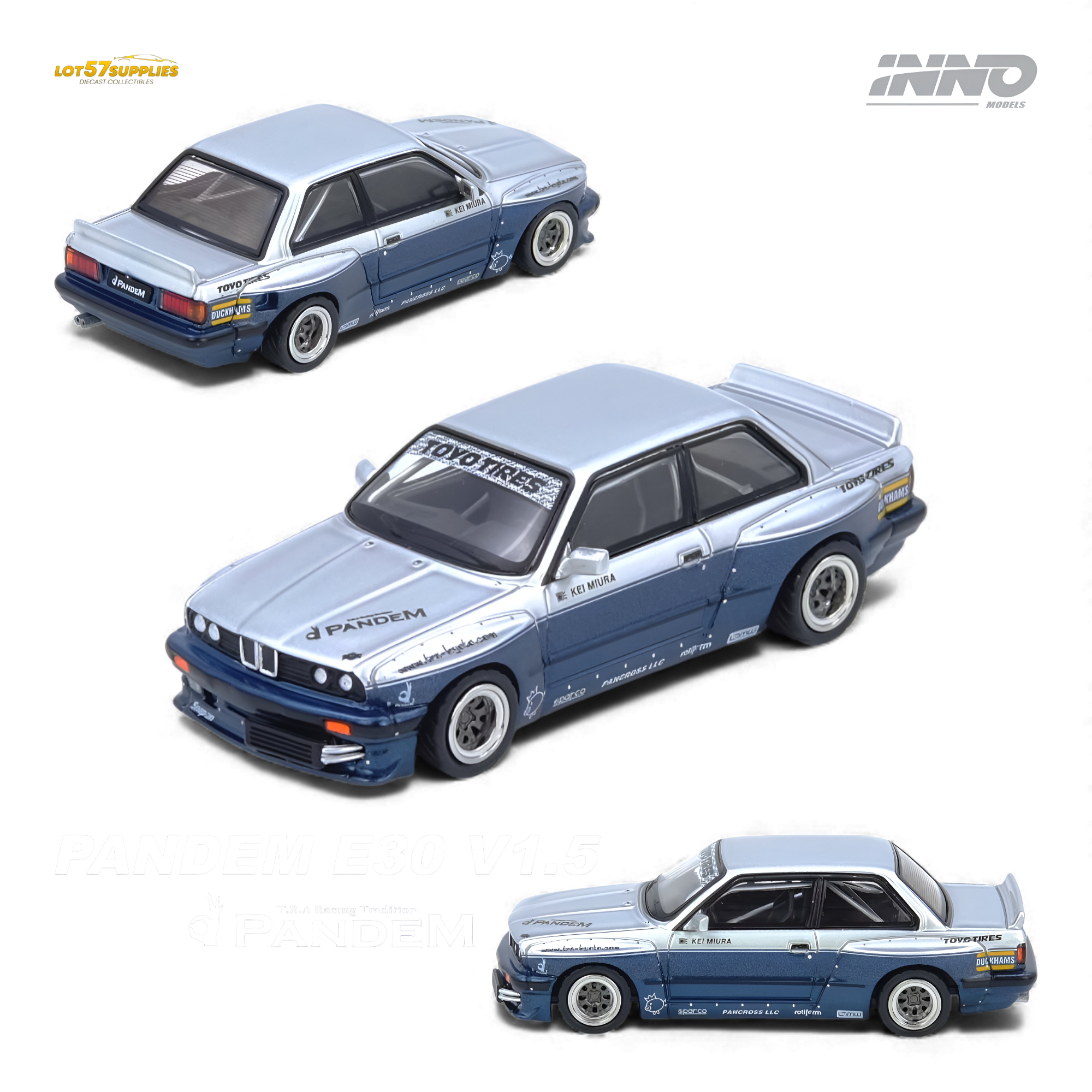 INNO64 Pandem E30 M3 Silver/Blue 1:64
