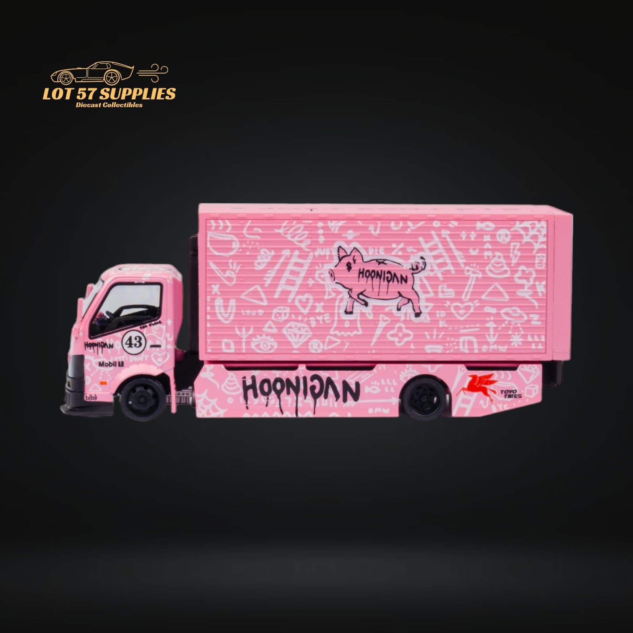 MicroTurbo Hino 300 Custom Box Truck Pink #43 Livery 1:64