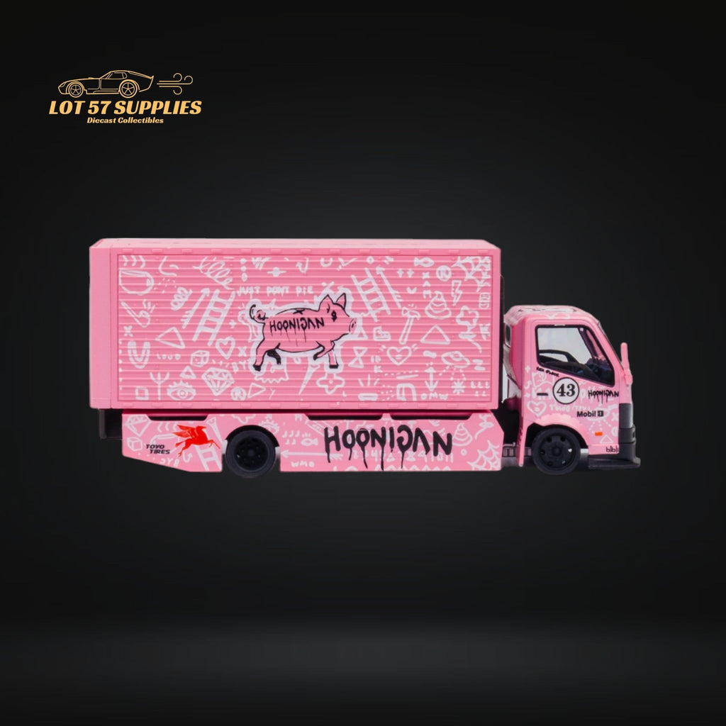 MicroTurbo Hino 300 Custom Box Truck Pink #43 Livery 1:64