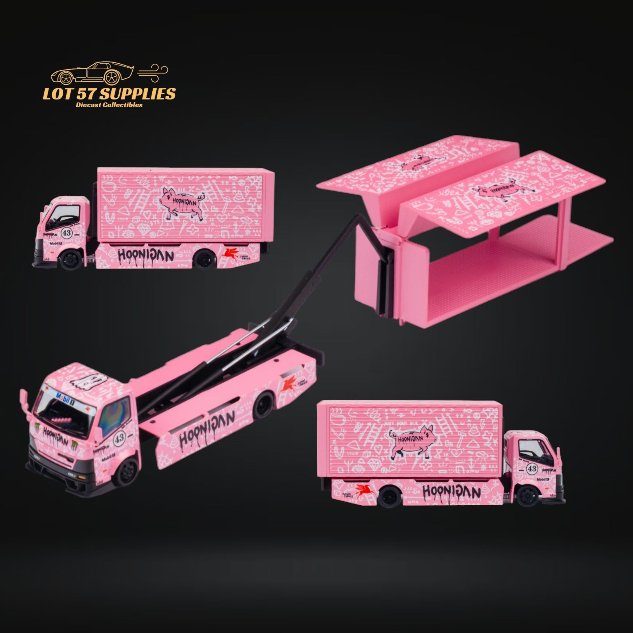 MicroTurbo Hino 300 Custom Box Truck Pink #43 Livery 1:64