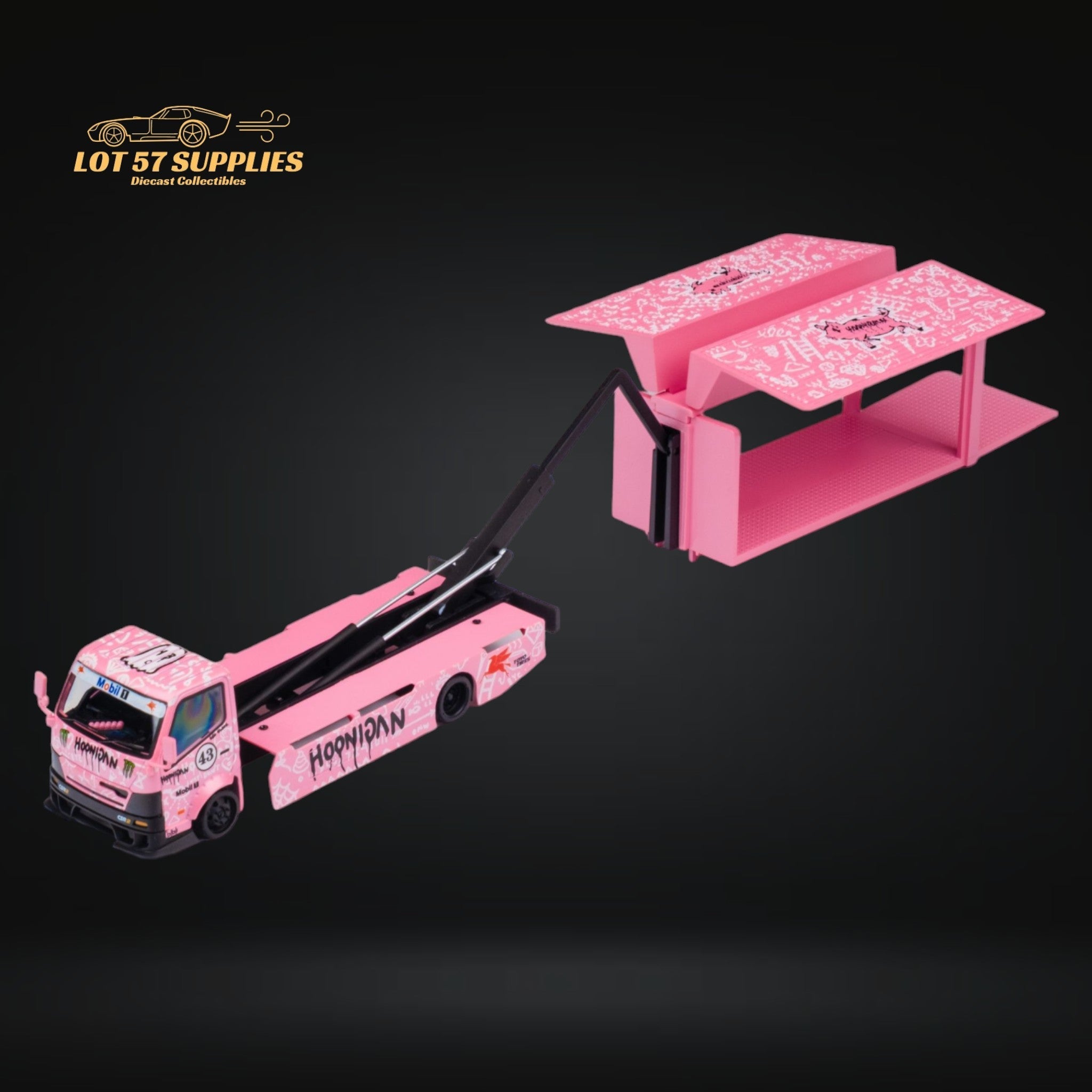 MicroTurbo Hino 300 Custom Box Truck Pink #43 Livery 1:64