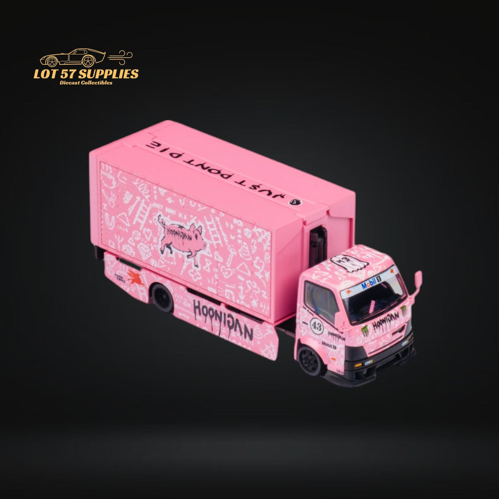 MicroTurbo Hino 300 Custom Box Truck Pink #43 Livery 1:64