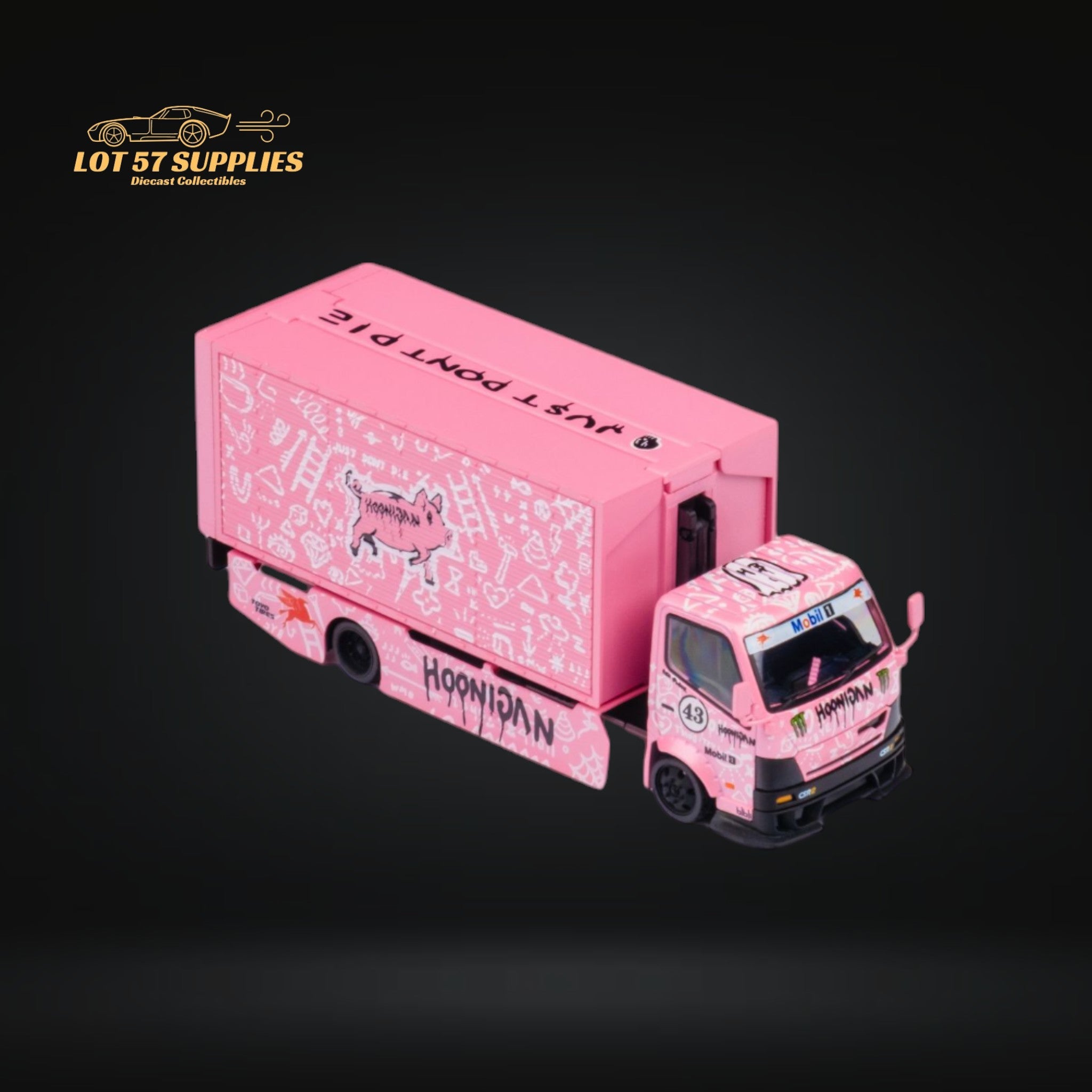 MicroTurbo Hino 300 Custom Box Truck Pink #43 Livery 1:64