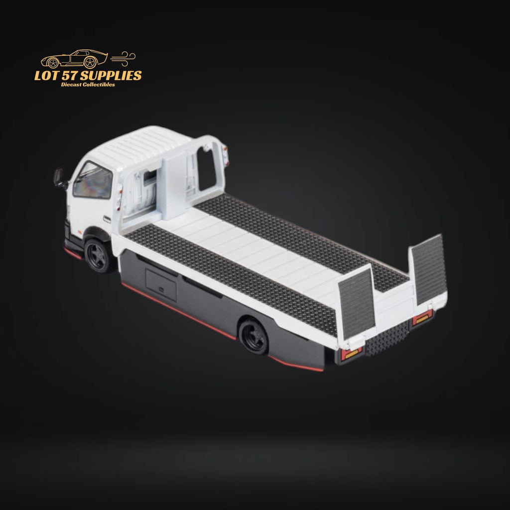 MicroTurbo Hino 300 Custom Flatbed Truck White 1:64