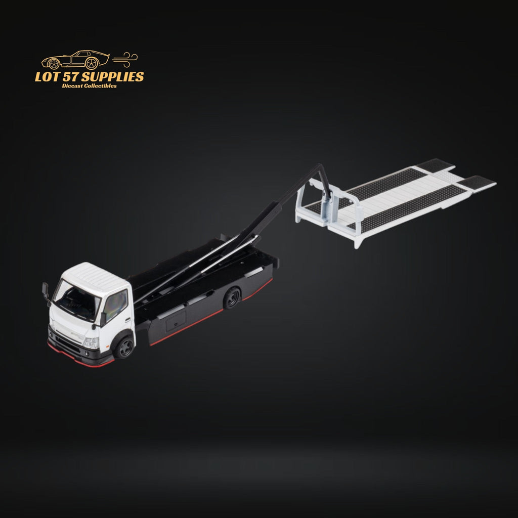 MicroTurbo Hino 300 Custom Flatbed Truck White 1:64