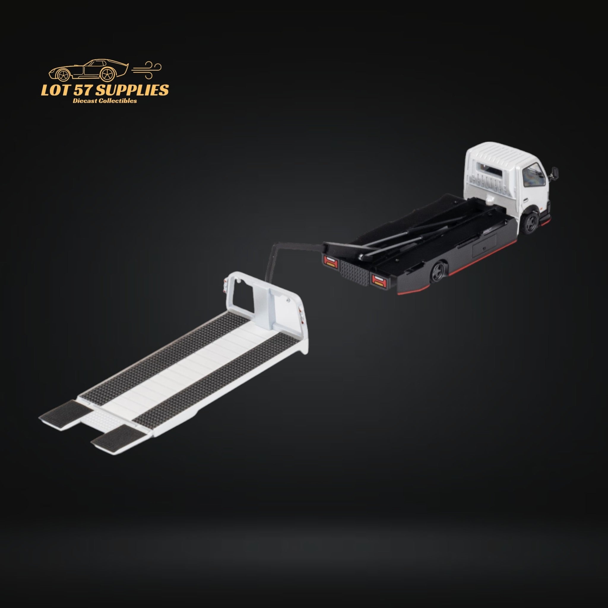 MicroTurbo Hino 300 Custom Flatbed Truck White 1:64