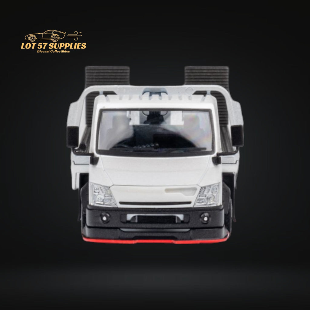 MicroTurbo Hino 300 Custom Flatbed Truck White 1:64
