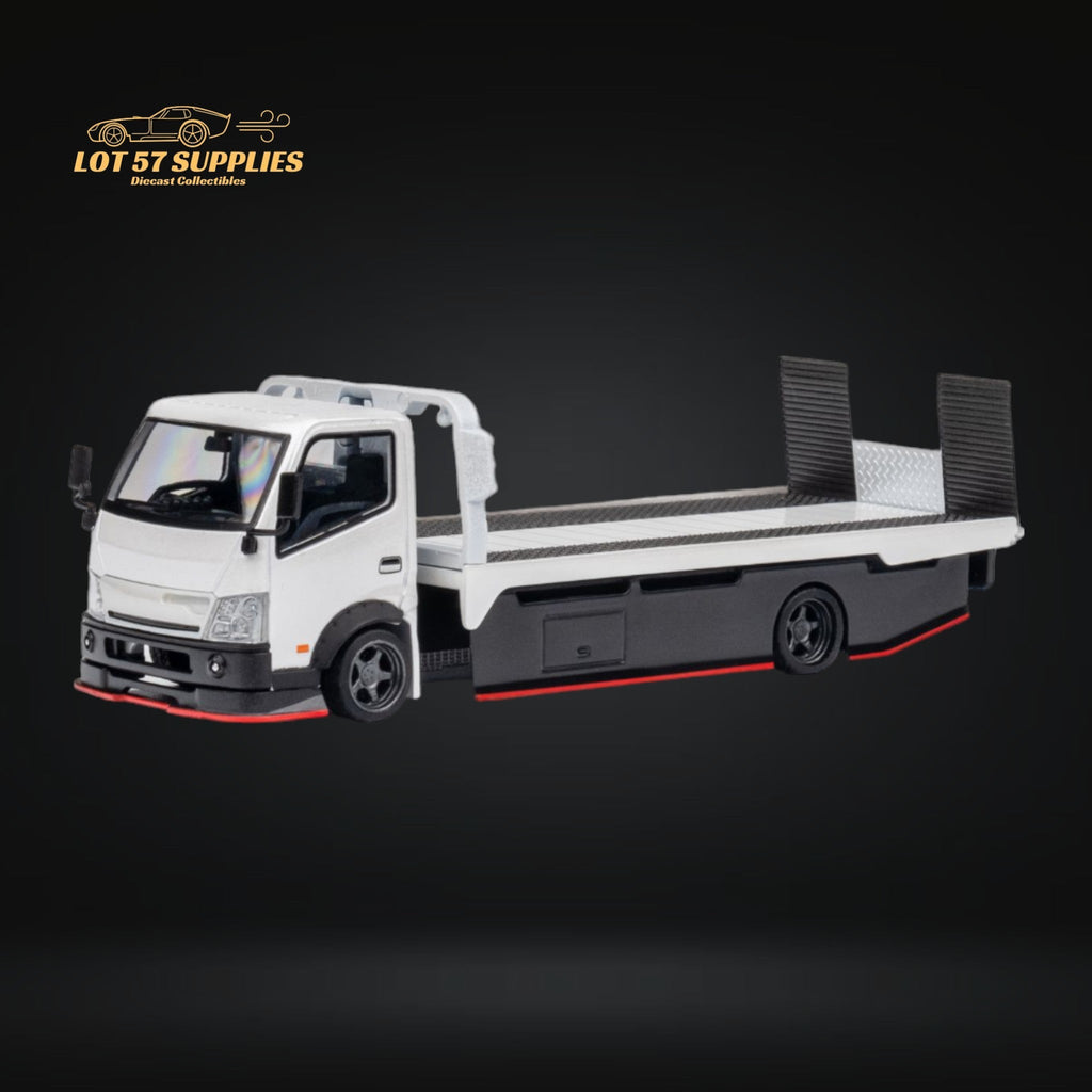MicroTurbo Hino 300 Custom Flatbed Truck White 1:64