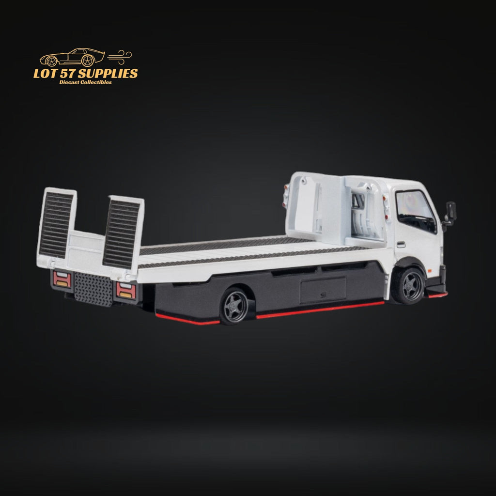 MicroTurbo Hino 300 Custom Flatbed Truck White 1:64