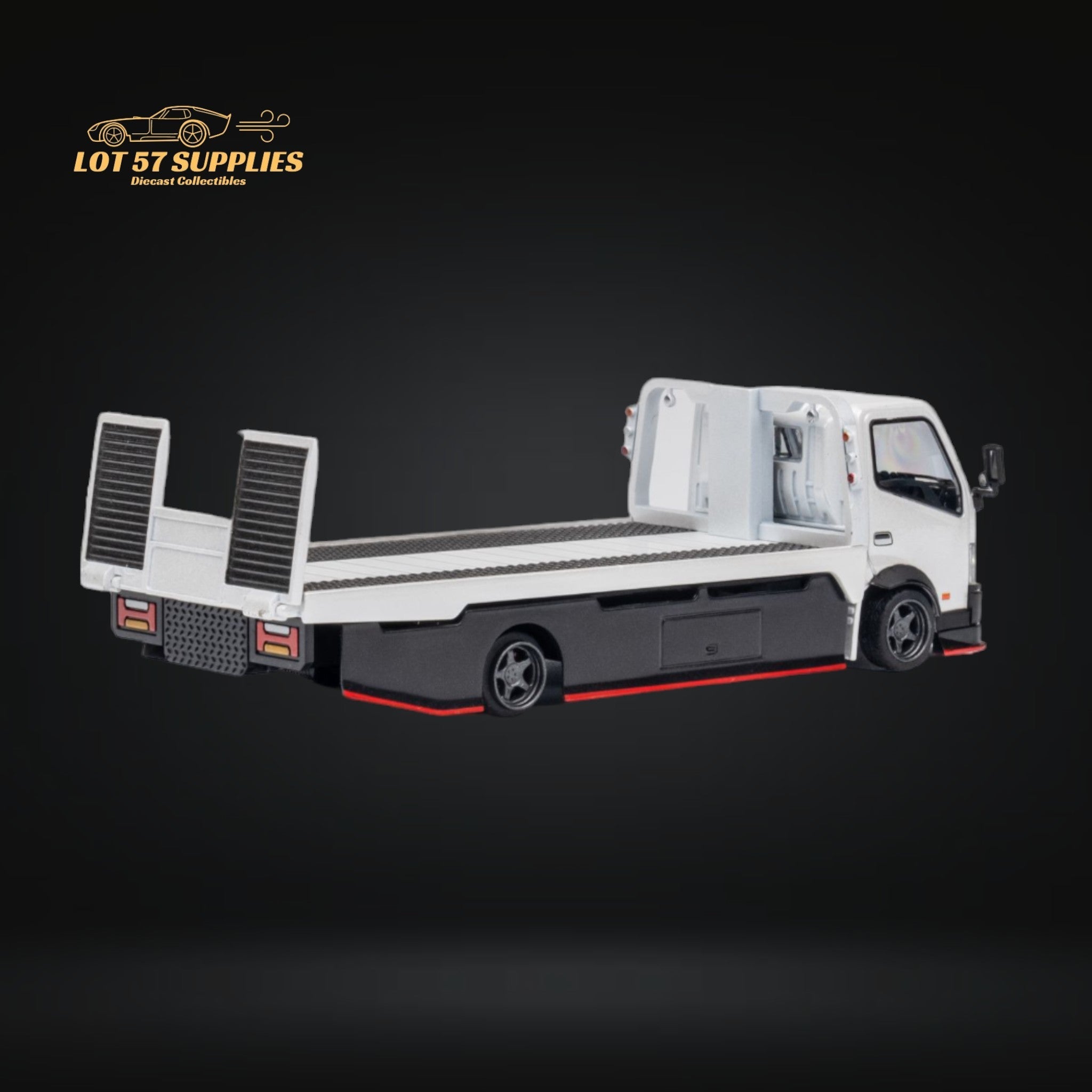 MicroTurbo Hino 300 Custom Flatbed Truck White 1:64