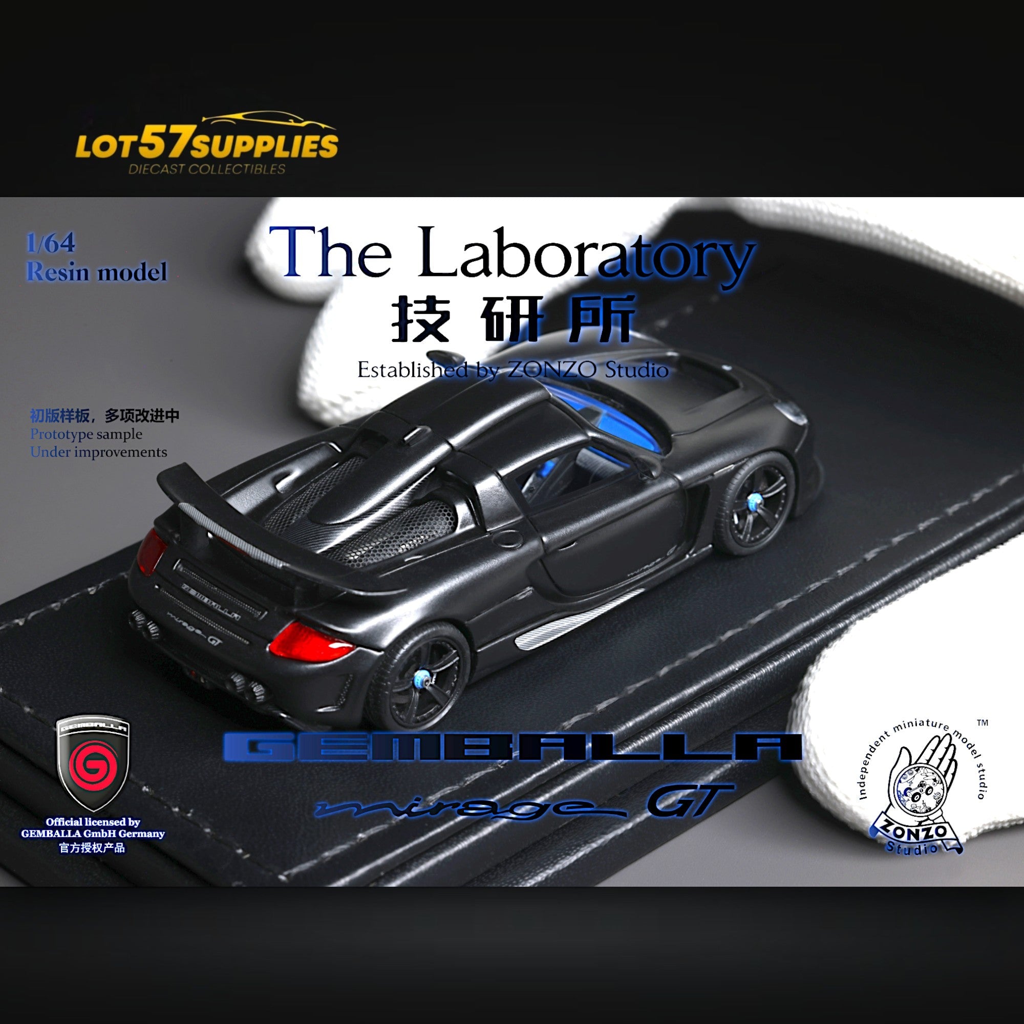 The Laboratory X Gemballa Mirage GT MATTE BLACK 1:64 Resin