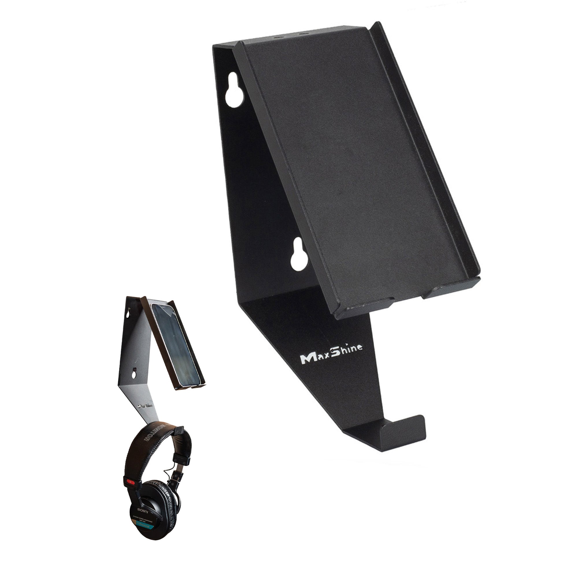 Wall Mount Phone Holder and Headphone Rack