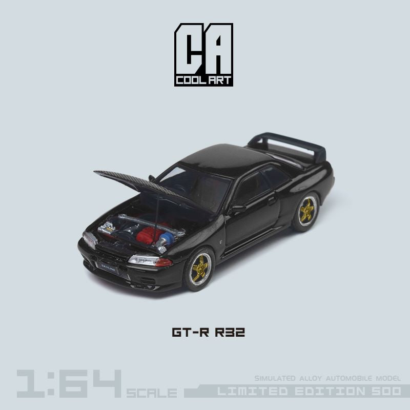 Cool ART Nissan Skyline GT-R R32 With Openable Hood - Gold Rims 1:64