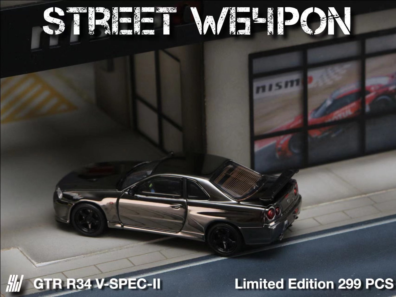 Street Weapon Skyline GT-R R34 V-SPEC-II Chrome 1:64