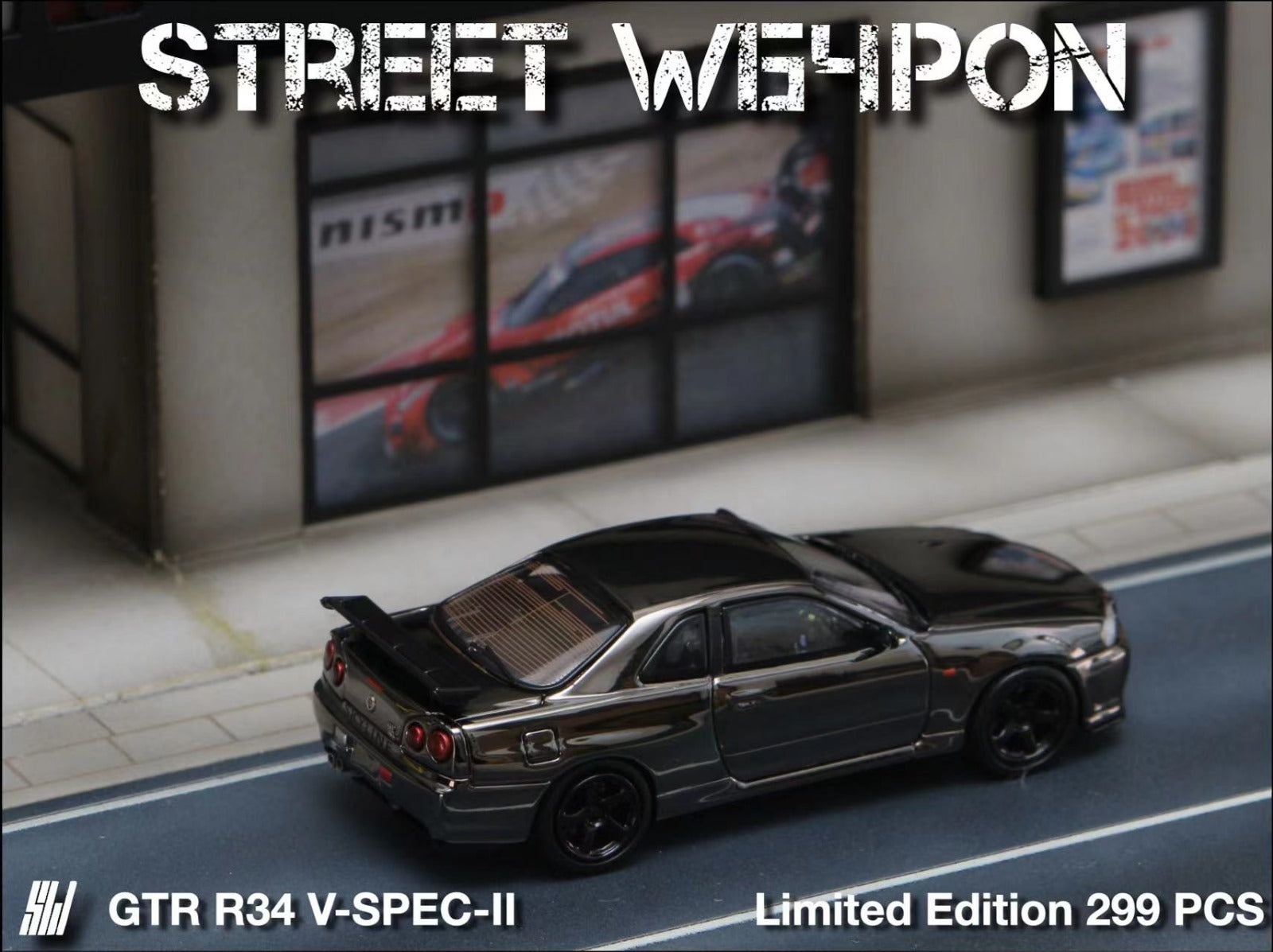 Street Weapon Skyline GT-R R34 V-SPEC-II Chrome 1:64