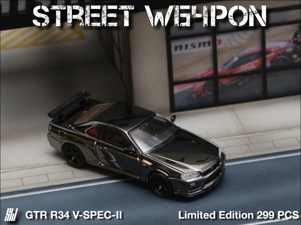 Street Weapon Skyline GT-R R34 V-SPEC-II Chrome 1:64