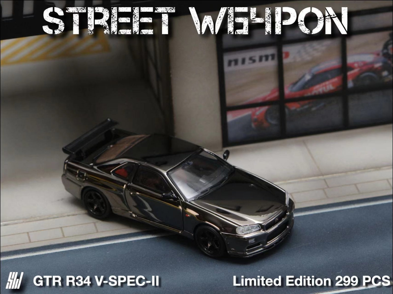 Street Weapon Skyline GT-R R34 V-SPEC-II Chrome 1:64