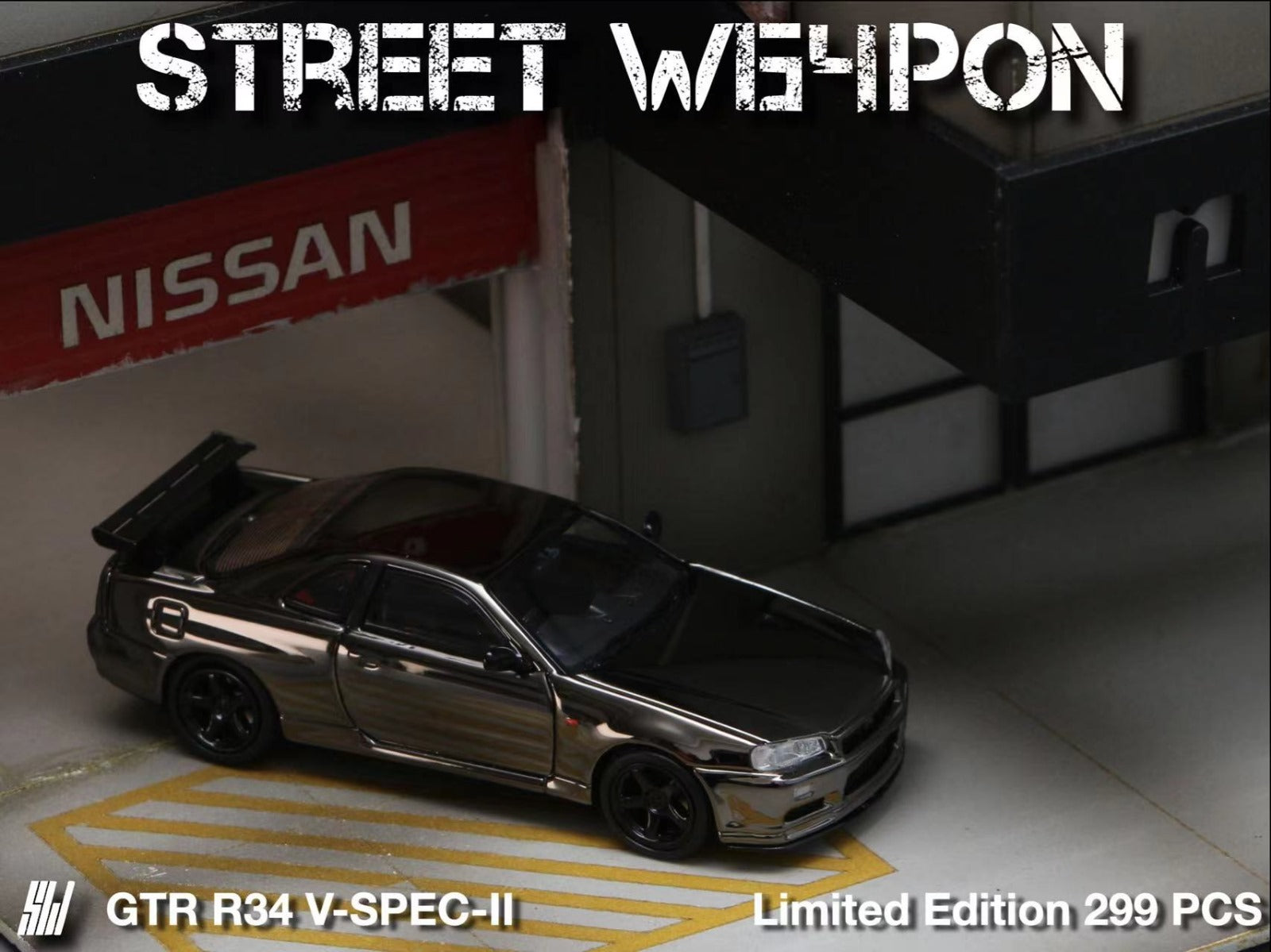 Street Weapon Skyline GT-R R34 V-SPEC-II Chrome 1:64