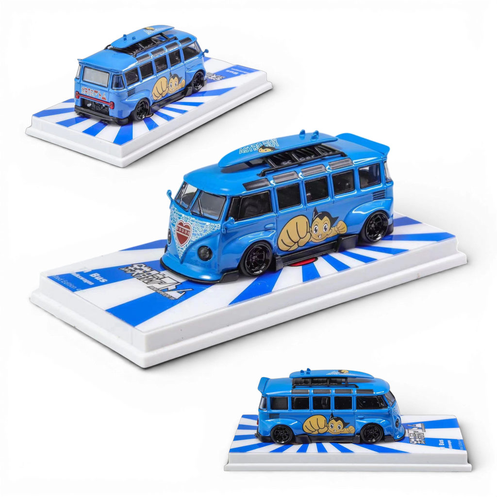 Flame VW Volkswagen T1 Astro Boy Blue 1:64