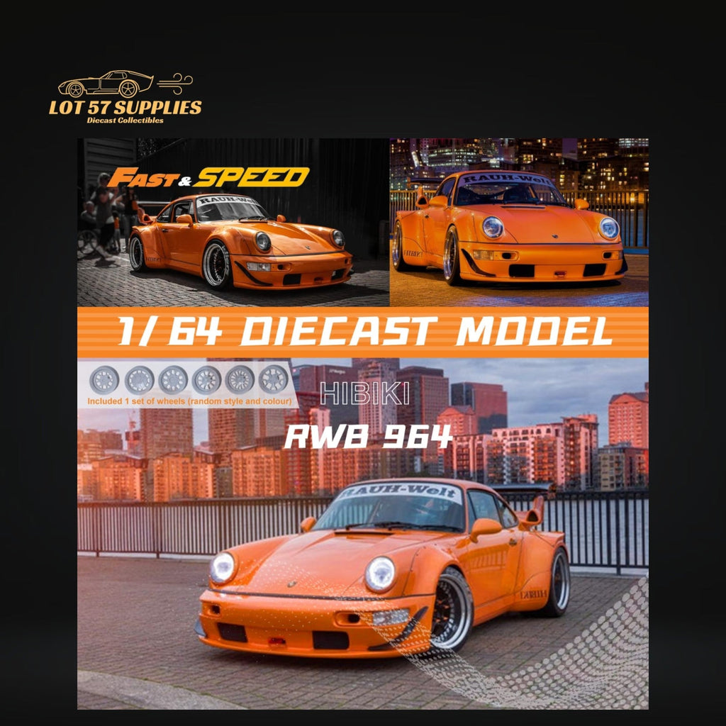Fast Speed Porsche 964 RWB Widebody Orange 1:64
