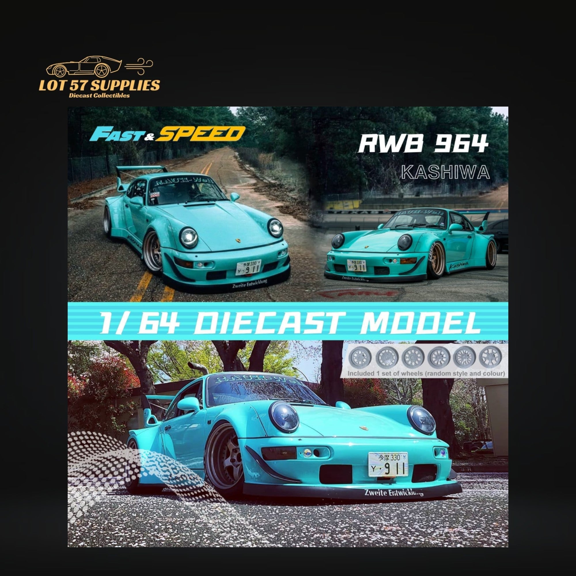 Fast Speed Porsche 964 RWB Tiffany Blue 1:64