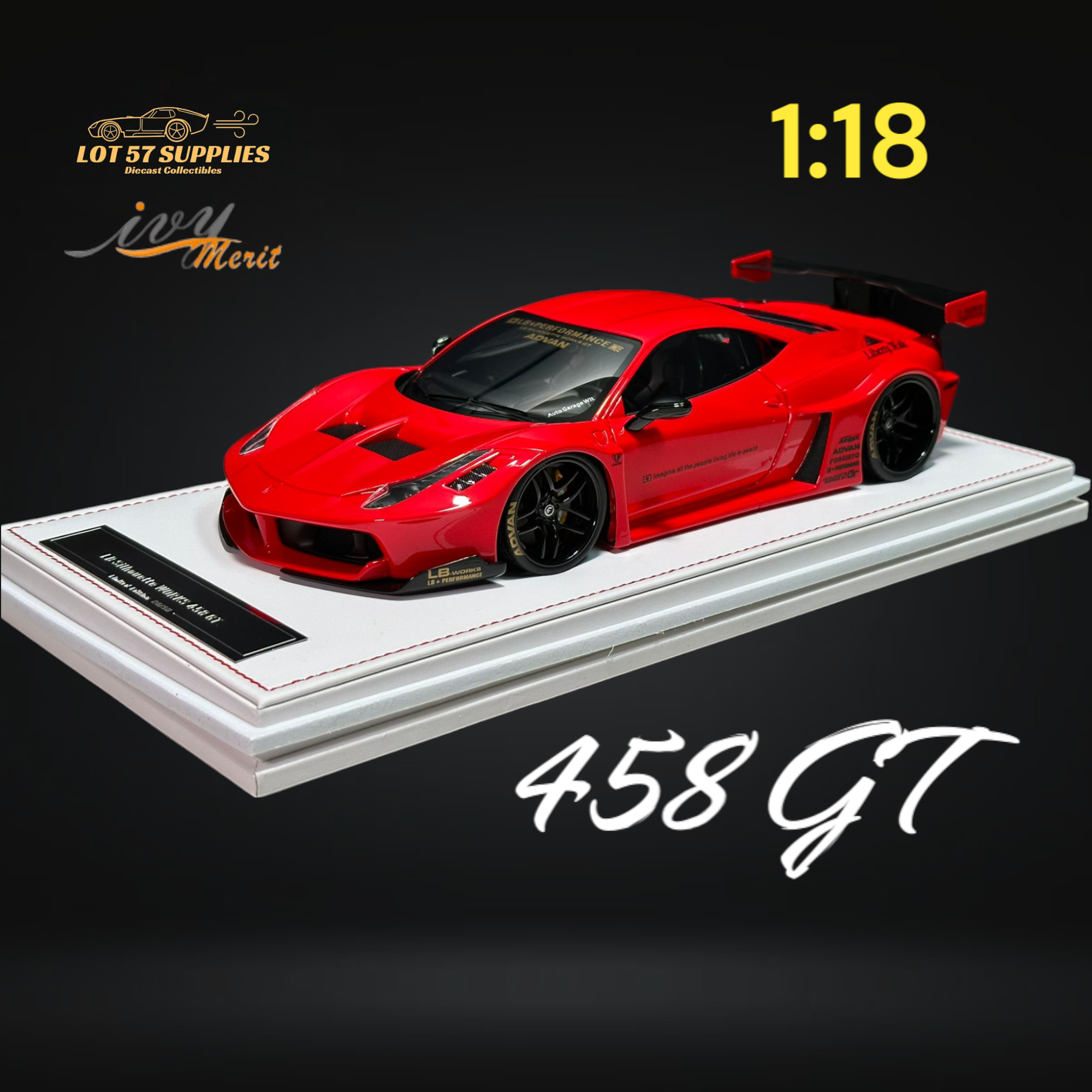 IVY MERIT Ferrari 458 GT Rosso Red LBWK 1:18
